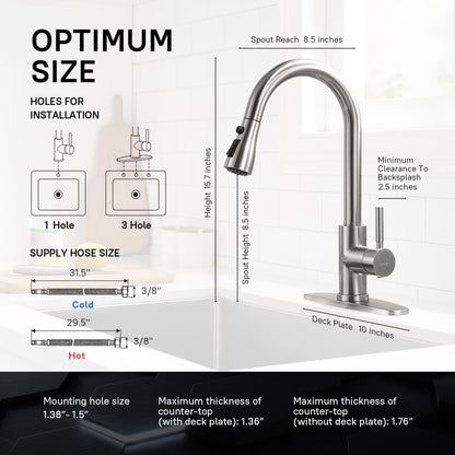 WEWE Single Handle High Arc Brushed Nickel Pull Out Kitchen Faucet,Single Level Stainless Steel Kitchen Sink Faucets with Pull Down Sprayer,Suitable for Laundry Rv Bar