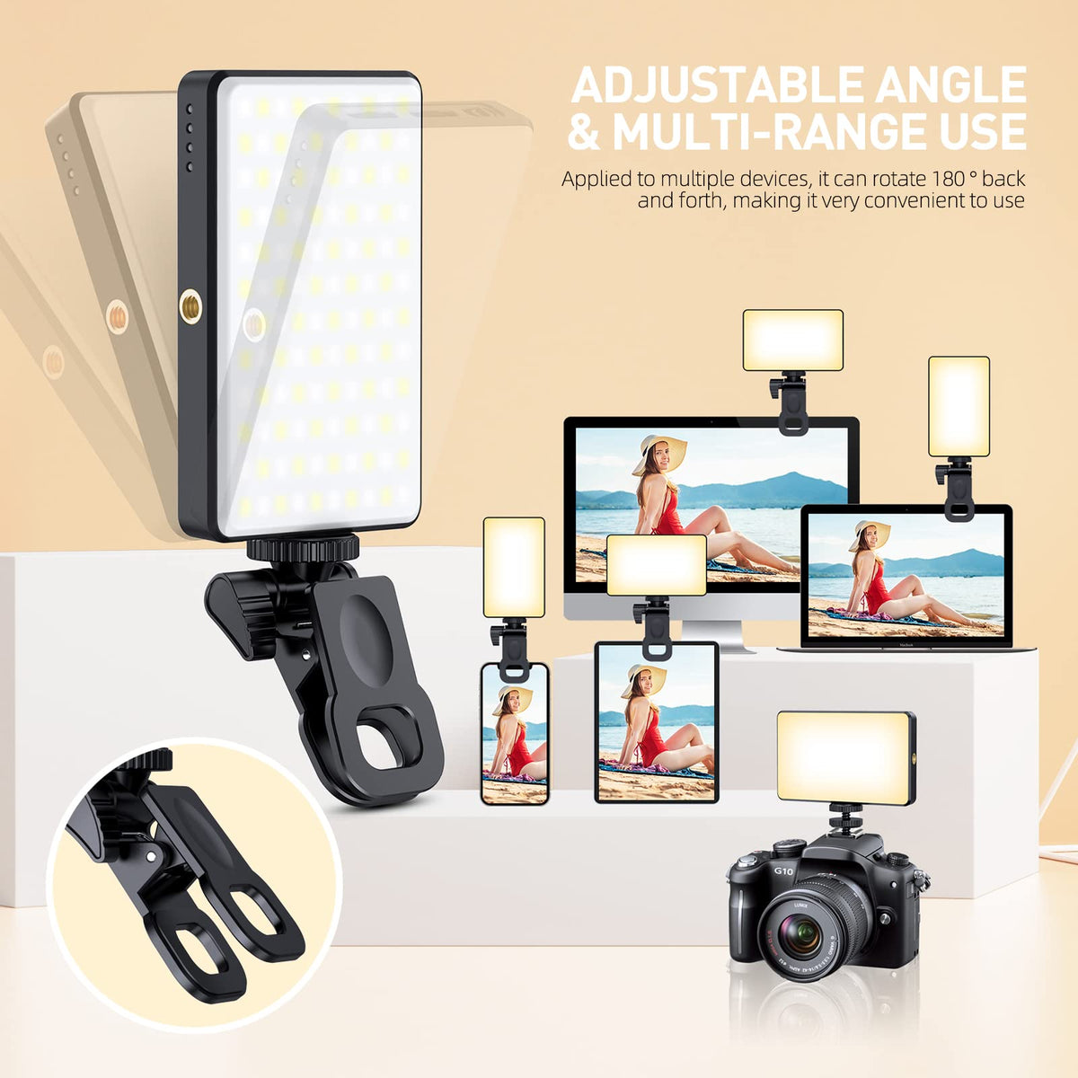 Meixitoy 120 LED Phone Light, Selfie Light for iPhone, 5000Mah Rechargeable Clip Video Light for Phone, Camera, Laptop, iPad, Adjusted 3 Lights Modes for Selfie, Video Conference, TikTok, Vlog (Black)