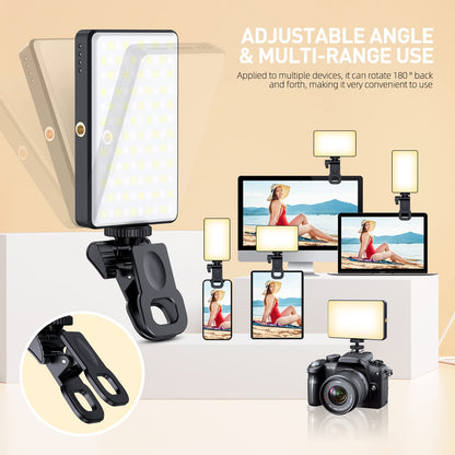 Meixitoy 120 LED Phone Light, Selfie Light for iPhone, 5000Mah Rechargeable Clip Video Light for Phone, Camera, Laptop, iPad, Adjusted 3 Lights Modes for Selfie, Video Conference, TikTok, Vlog (Black)