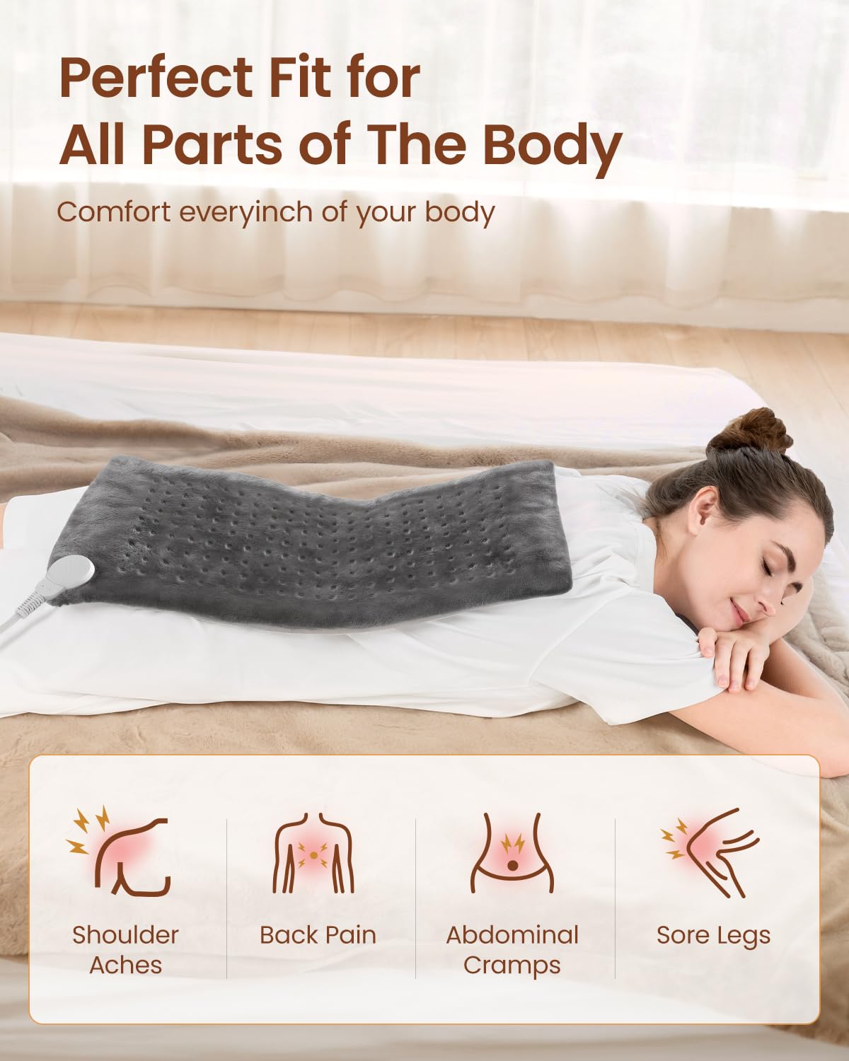 Fathers Day Dad Gifts, RENPHO Heating Pad for Back Pain Relief & Period Cramps, FSA HSA Eligible, 12" x24‘’ Electric Heat Pad for Neck and Shoulder, Birthday Gifts for Men, ETL Certified (Gray)