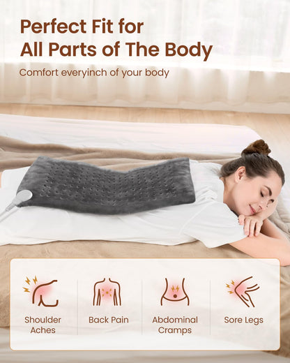 Fathers Day Dad Gifts, RENPHO Heating Pad for Back Pain Relief & Period Cramps, FSA HSA Eligible, 12" x24‘’ Electric Heat Pad for Neck and Shoulder, Birthday Gifts for Men, ETL Certified (Gray)