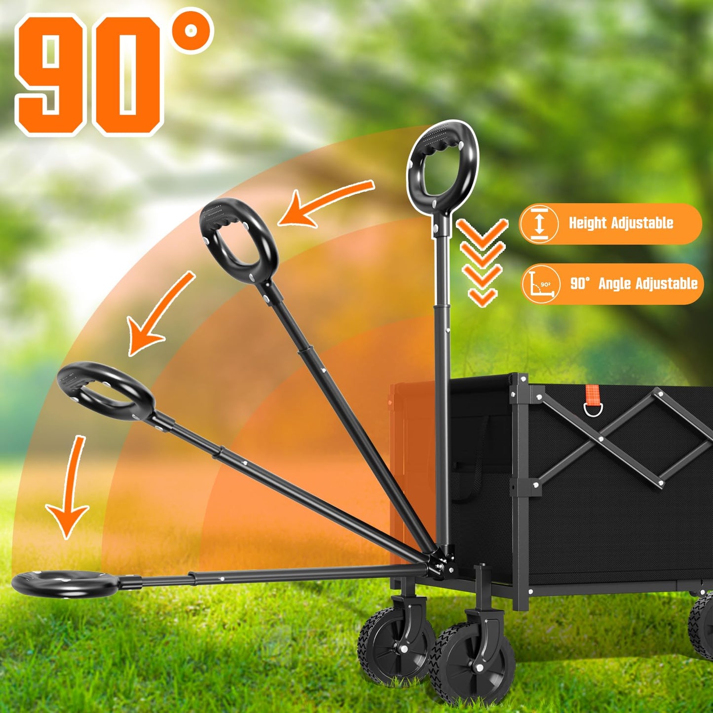 YACONA Wagons Carts Foldable, Lightweight Portable Utility Shopping Cart with Wheels, Folding Grocery Wagon Cart for Grocery, Camping, Shopping, Beach, Garden, Sports Black