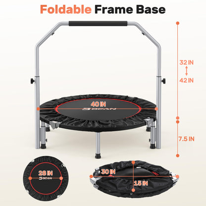 BCAN 40/48" Foldable Mini Trampoline Max Load 330lbs/440lbs, Fitness Rebounder with Adjustable Foam Handle, Exercise Trampoline for Adults Indoor/Garden Workout, Black