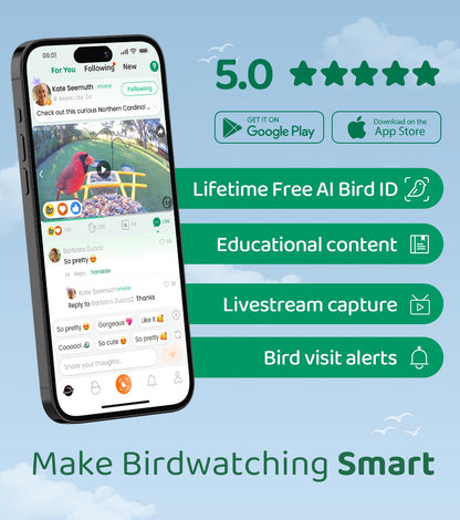 HIXX Smart Bird Feeder with Camera, Lifetime Free AI Bird Species Recognition, Solar-Powered Video Birds Feeder for Outdoors with HD Camera, Mounts Anywhere (Green)