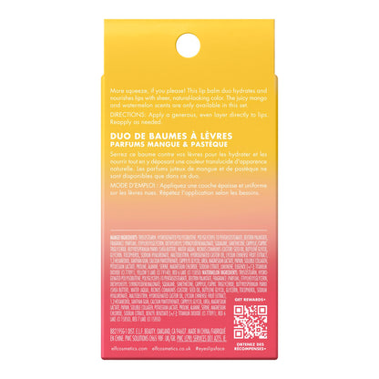 e.l.f. Squeeze Me More Lip Balm Duo, Moisturizing Balm For A Sheer Tint Of Color, Made With Hyaluronic Acid, Vegan & Cruelty-Free, Mango & Watermelon
