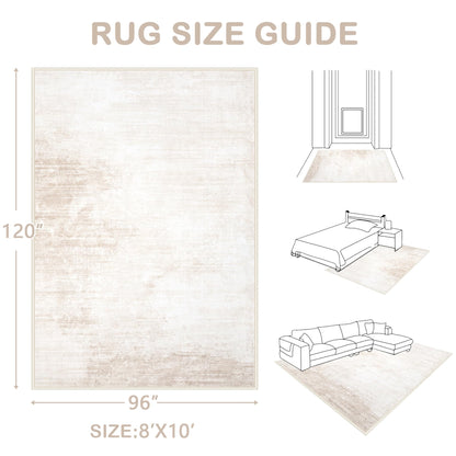 Area Rugs 8x10 Living Room: Washable Rug Modern Abstract Large Rugs Soft Non Slip Neutral Rug Stain Resistant Indoor Carpet for Bedroom Kitchen Dining Room Table Nursery Home Office Rugs(Beige,8'x10')