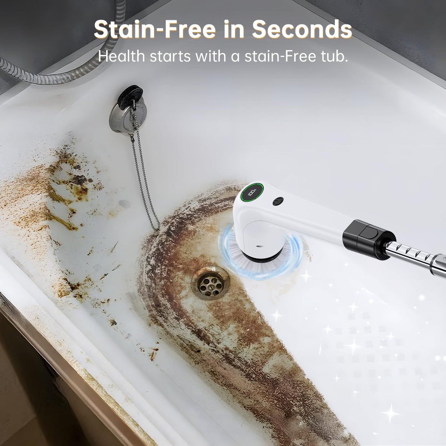 Electric Spin Scrubber, Cordless Shower Scrubber with 8 Scrub Brush, 2 Speed with Adjustable Extension Handle, Battery Level Display, Power Scrubber for Bathroom Kitchen Bathtub Tile Floor, Black