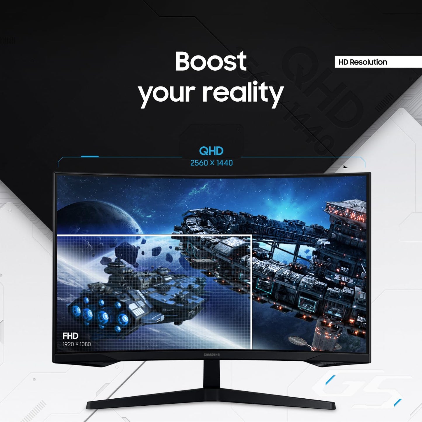 Samsung 32" Odyssey G55C Series QHD 1000R Curved Gaming Monitor, 1ms(MPRT), HDR10, 165Hz, AMD Radeon FreeSync, Eye Care, Glare Free, Sharp Resolution LS32CG550ENXZA