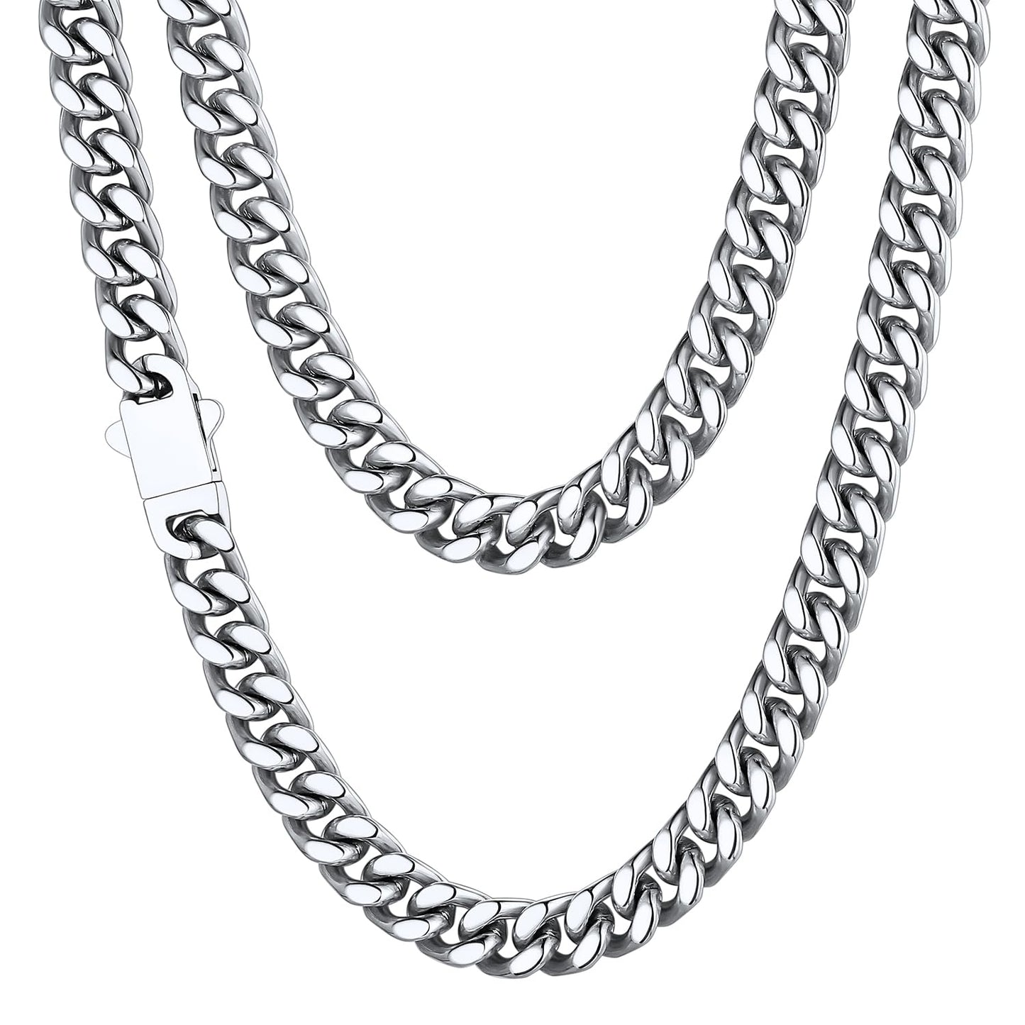 Stainless Steel Mens Cuban Link Chain, Miami Cuban Chain Necklace for Men, 7mm Wide Hip Hop Mens Jewelry, 20"
