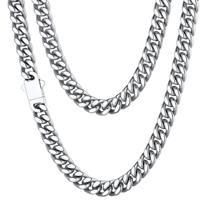 Stainless Steel Mens Cuban Link Chain, Miami Cuban Chain Necklace for Men, 7mm Wide Hip Hop Mens Jewelry, 20"