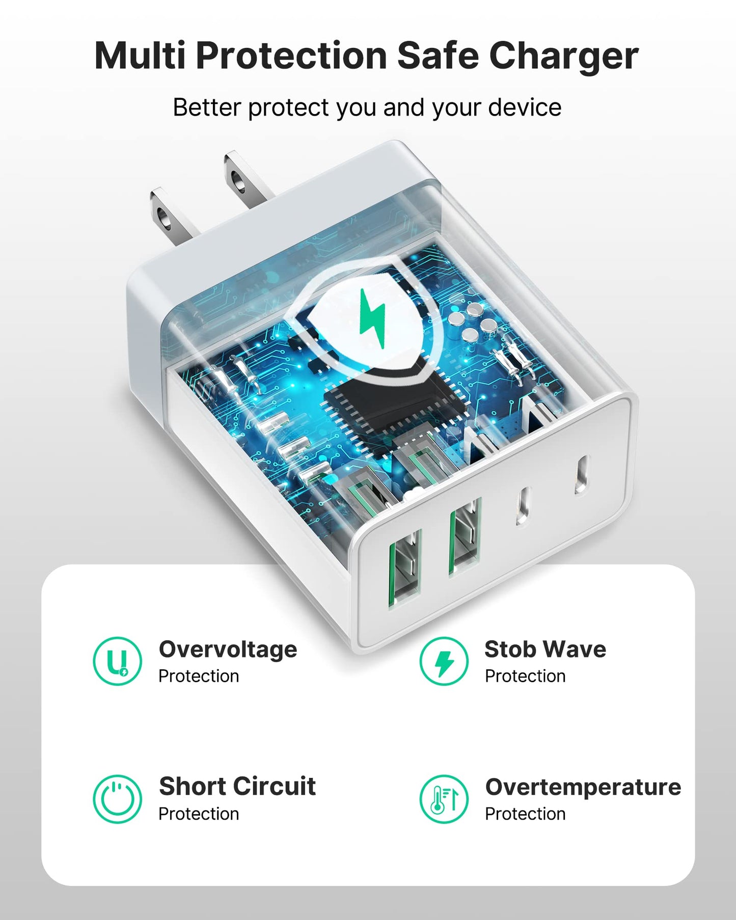 [2-Pack] USB C Wall Charger, Aiminu 40W Fast USB C Charger, 4-Port QC+PD 3.0 Power Adapter Double Fast Wall Plug Type C Charging Block for iPhone 15/14 Pro Max/13/12 mini/11/XS/XR,Tablet, Cube