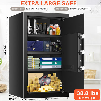 Mitlvge 23.62'' Tall Extra Large Home Safe Box, Safe with Fireproof Waterproof Document Bag, Digital Keypad and 3 Removable Steel Shelves, Security Box for Money Medicines Jewelry Valuables