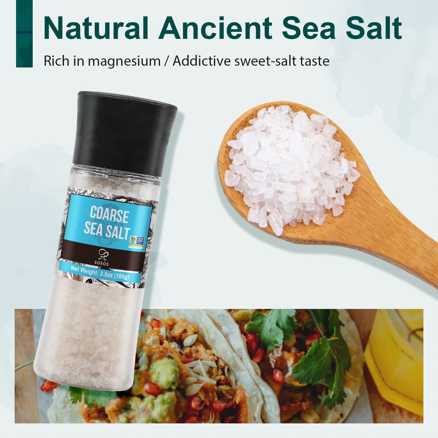 Soeos Spice Seasoning Set of 4, 9.8oz(277.82g), With Integrated Grinders, Salt and Pepper Grinder Set, Pure and Fresh Perfect for BBQ Seasoning Gift Set, Grilling Spice, Herb, Spice & Seasoning Gifts