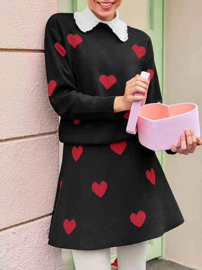 Tankaneo Womens 2 Piece Skirt Sets Pullover Sweaters Pleated Mini Skirt Fall Winter Knit Trendy Valentine's Day Sweater Sets