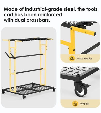 CCCEI Garage Organization with Wheels, Outdoor Gargen Yard Shed Tools Organizer Cart, Home Storage for Cleaning Supplies Organizer, Broom Holder, for Shovel and Rake, Long Farming and Farming Tools.