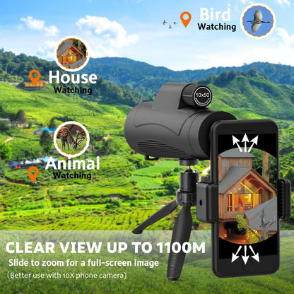 80x100 Monocular Telescope High Powered for Smartphone High Definition Monoculars for Adults with Adapter/Tripod for Bird Watching Hiking Hunting Camping Traveling Outdoor Wildlife-2025 Update