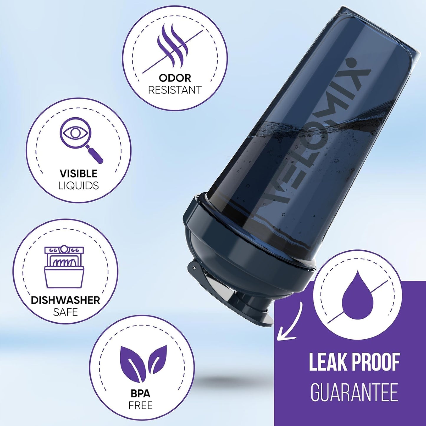 VELOMIX -4 PACK 28 Oz Protein Shaker Bottle for Protein Mixes - 4x Wire Whisk | Leak Proof Shaker Cups for Protein Shakes | Protein Shaker Bottle Pack | Protein Shake Cup (Aqua Depths)