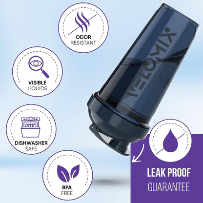 VELOMIX -4 PACK 28 Oz Protein Shaker Bottle for Protein Mixes - 4x Wire Whisk | Leak Proof Shaker Cups for Protein Shakes | Protein Shaker Bottle Pack | Protein Shake Cup (Aqua Depths)