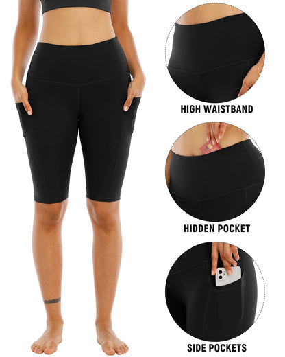 WHOUARE 4 Pack Biker Yoga Shorts with Pockets for Women,High Waisted Athletic Running Workout Gym Shorts Tummy Control,Black,Black,Dark gray,Dark gray,M