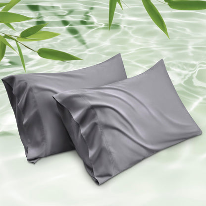 Bedsure Cooling Pillow Cases Queen Size Set of 2, Rayon Derived from Bamboo Cooling Pillowcases for Hot Sleepers, Cool Pillow Covers with Envelope Closure, Gifts for Women Men, Dark Grey, 20x30 Inches
