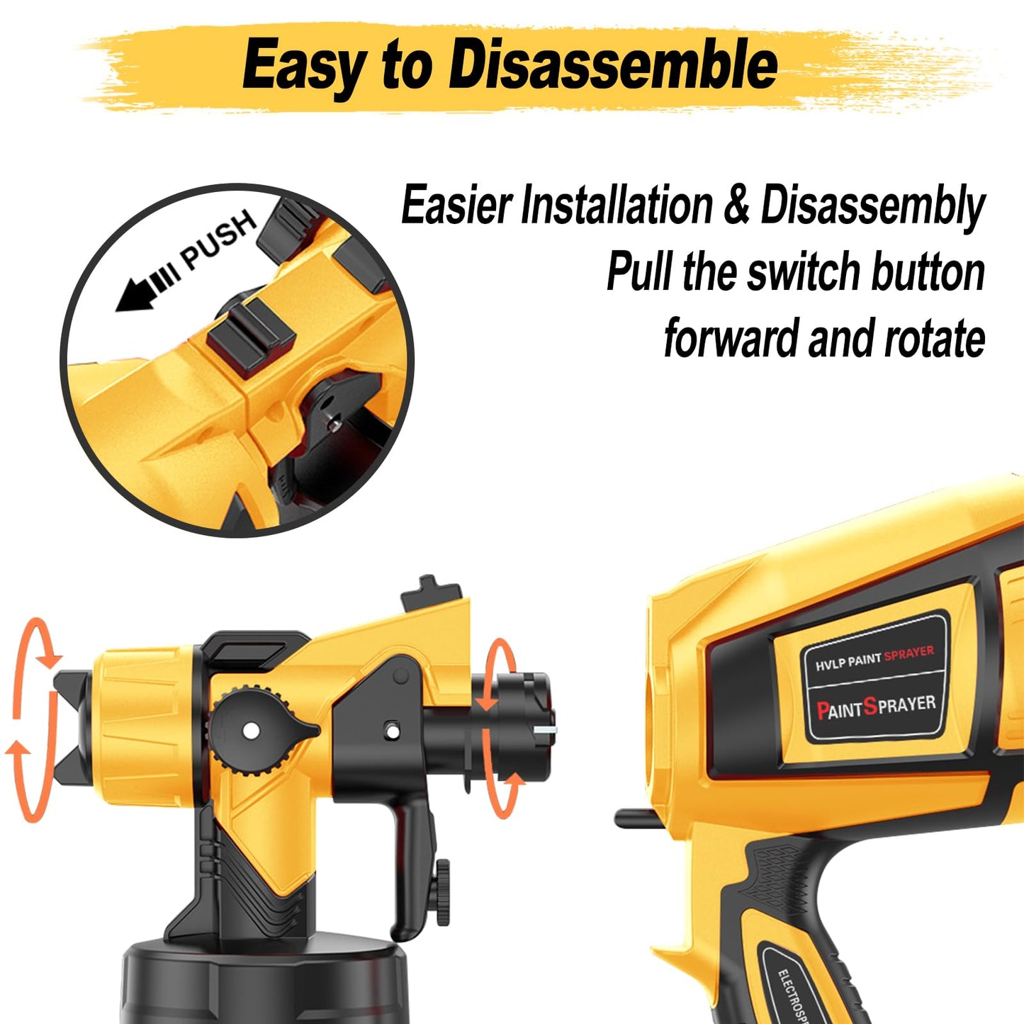 Paint Sprayer High Power Electric Spray Paint Gun with Adjustable Spray Width Knob,1400ML Container,4 Nozzles & 3 Patterns,Easy to Clean for House Painting Midium Yellow