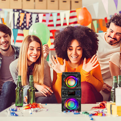 Bluetooth Speaker, 40W (60W Peak) Portable Wireless Speaker with Colorful Lights, Double Subwoofer Heavy Bass, FM Radio, MP3 Player, Bluetooth 5.0, Loud Stereo speakers for Home Outdoor Party Camping