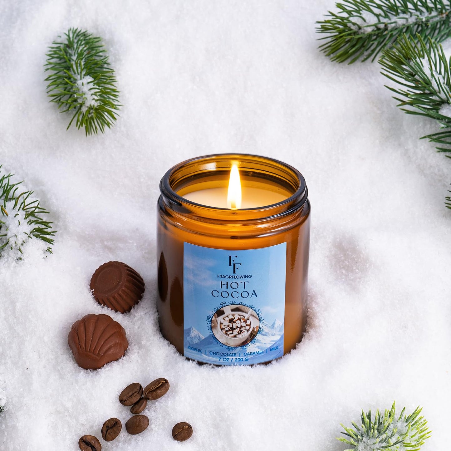 Winter Candle, Hot Cocoa Scented Candles for Home, Holiday Candles Natural Soy Candle, Aromatherapy Candle 7 oz Jar Candles Winter Gifts for Women Men