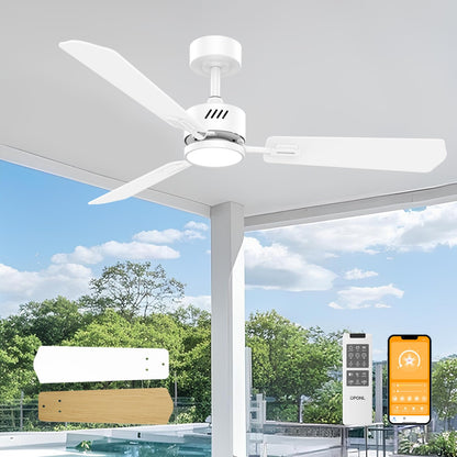 OPONL White Ceiling Fan with Light 52inch, Low Profile, Remote Control, Downrod Mount, Noiseless, Reversible, 6CCT, Dimmable, 6 speeds, Timeable, Ceiling Fans with Lights for Living Room, MDF