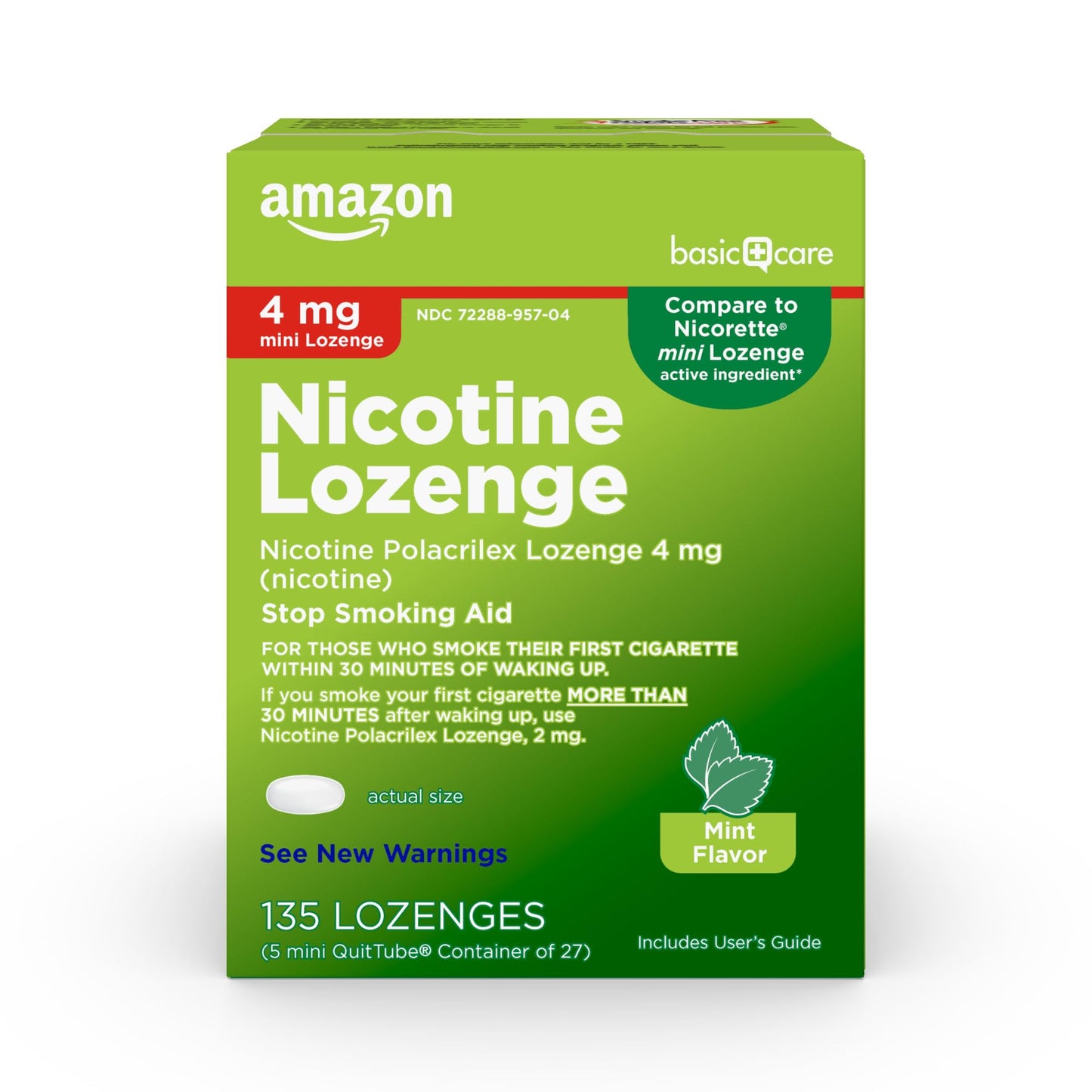 Amazon Basic Care Mini Nicotine Polacrilex Lozenge, 4 mg (nicotine), Mint Flavor, Stop Smoking Aid, 135 Count (Packaging may vary)