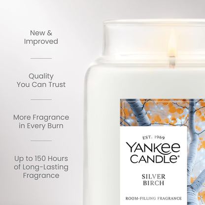 Yankee Candle Large Jar Scented Candle with up to 150 Hour Burn Time, Premium Plant Wax Blend for Consistent Burn, 22 oz Jar Candle with Room Filling Fragrance, Silver Birch
