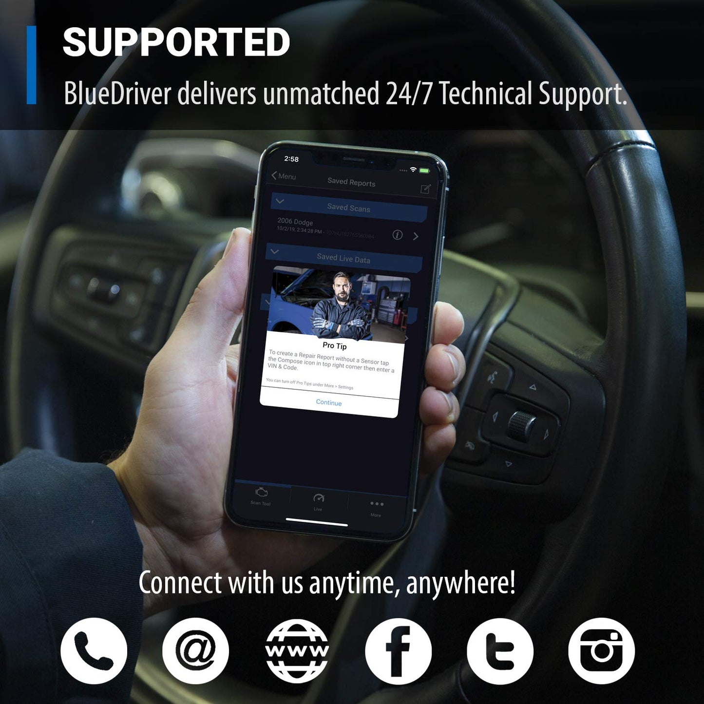 BlueDriver Bluetooth Pro OBD2 Car Scan Tool and Code Reader - Check Engine Light Vehicle Scanner for iPhone & Android