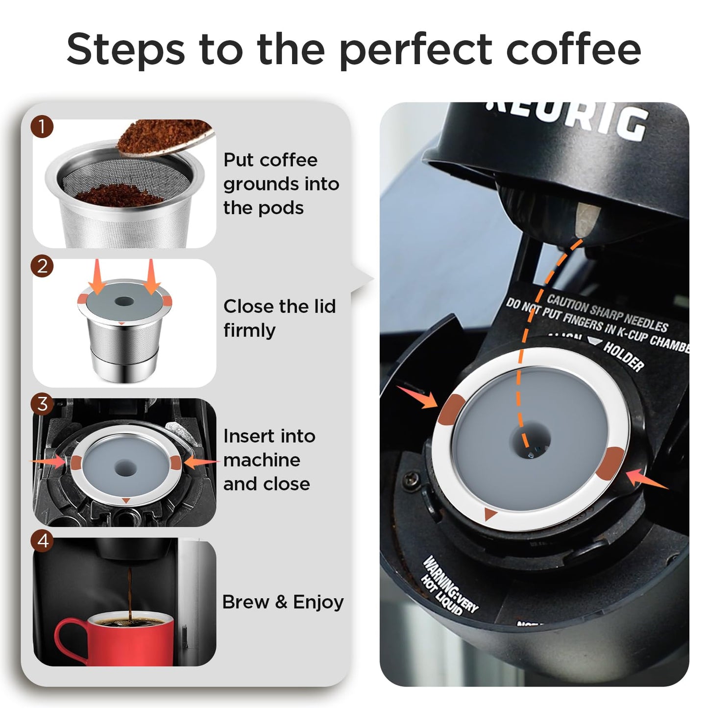 Noalto Reusable K Cups and Coffee Pods,Universal stainless steel k Cups for Keurig 2.0 and 1.0 Coffee Makers machine(2pack)