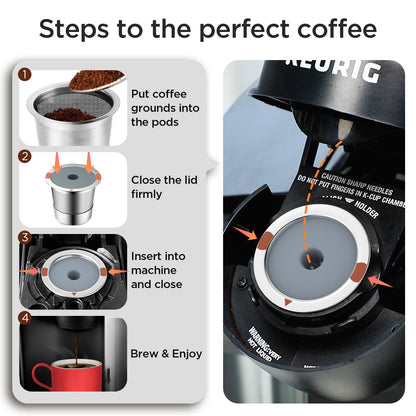 Noalto Reusable K Cups and Coffee Pods,Universal stainless steel k Cups for Keurig 2.0 and 1.0 Coffee Makers machine(2pack)