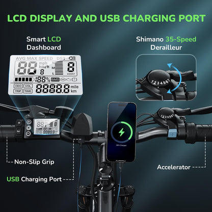35-Speed Electric Bike for Adults 750W 26" Tire Commuting Electric Mountain Bike 20MPH Range 55+ Miles 374.4Wh Removable Battery Front Fork Suspension Fenders Lightweight Electric Bicycle,Black