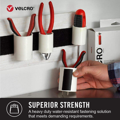 VELCRO Brand Heavy Duty Strips with Adhesive | 15 Sets Industrial Strength Mounting Tape | 4x2 Inch Wide Fasteners | Holds 10 lbs | Indoor or Outdoor Use, Black (VEL40020-USA)