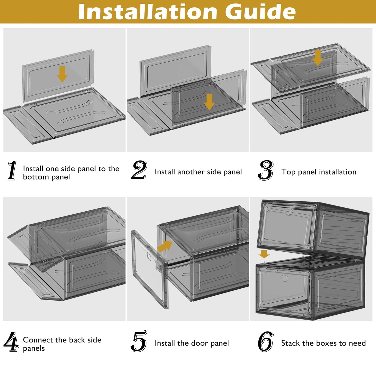 12 Pack Clear Shoe Storage Organizer with Magnetic Door, Stackable Plastic Shoe Boxes for Sneakers, Boots, and Heels, Space-Saving Foldable Shoe Rack for Closet, Durable Shoe Cabinet Organizer, Black