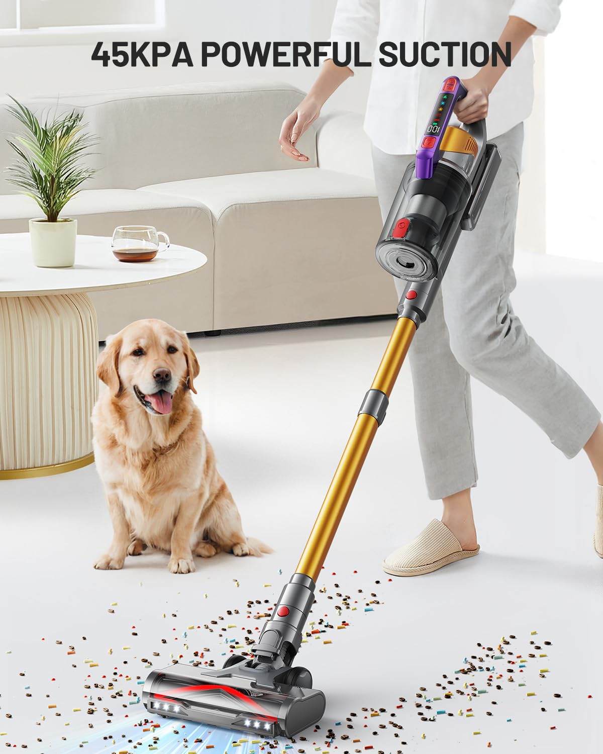 Cordless Vacuum Cleaner, 550W/45KPA Self-Standing Vacuum Cleaners for Home, Max 60Mins Anti-Tangle Stick Vacuum with Aromatherapy, Dual-Handheld Lightweight Vacuum for Pet Hair, Hardwood, Carpets