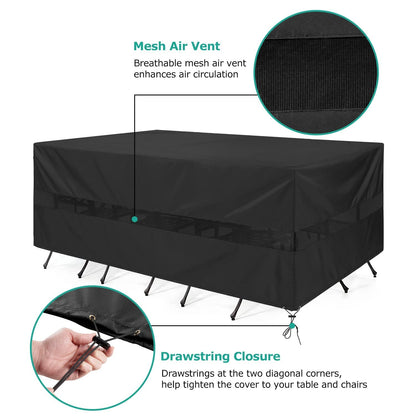 SunPatio Patio Furniture Covers Waterproof, Rectangular Table and Chairs Set Cover, Outdoor Furniture Set Cover with Drawstrings and Taped Seams, All Weather Protection, 76"W x 50"D x 30"H, Black