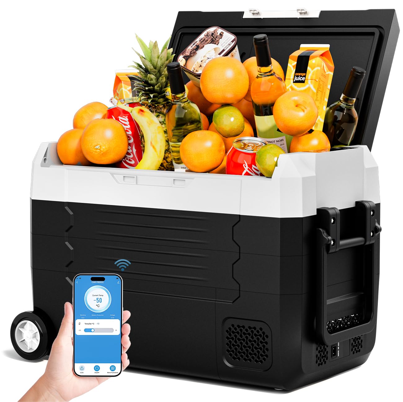 12V Car Refrigerator 59QT(56L) Car Fridge with App Portable Freezer Electric Cooler with Wheels 12/24V DC 110-240 Volt AC for Truck Van RV Camper SUV Travel Camping Road Trips Tailgating -13℉~68℉