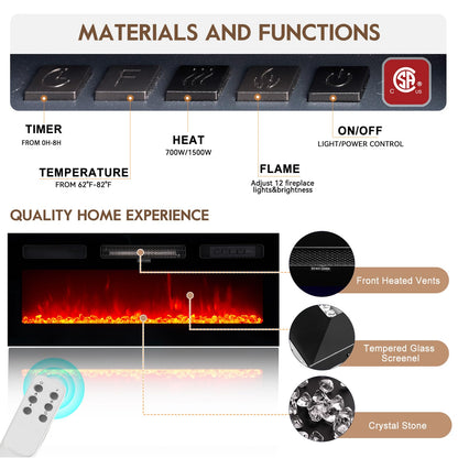 OneBlis 70" TV Stand for Living Room, Modern Entertainment Center & Media Console, Fits TVs up to 80", Storage Cabinet with Shelves, 36" Electric Fireplace with LED Flame (All Black)