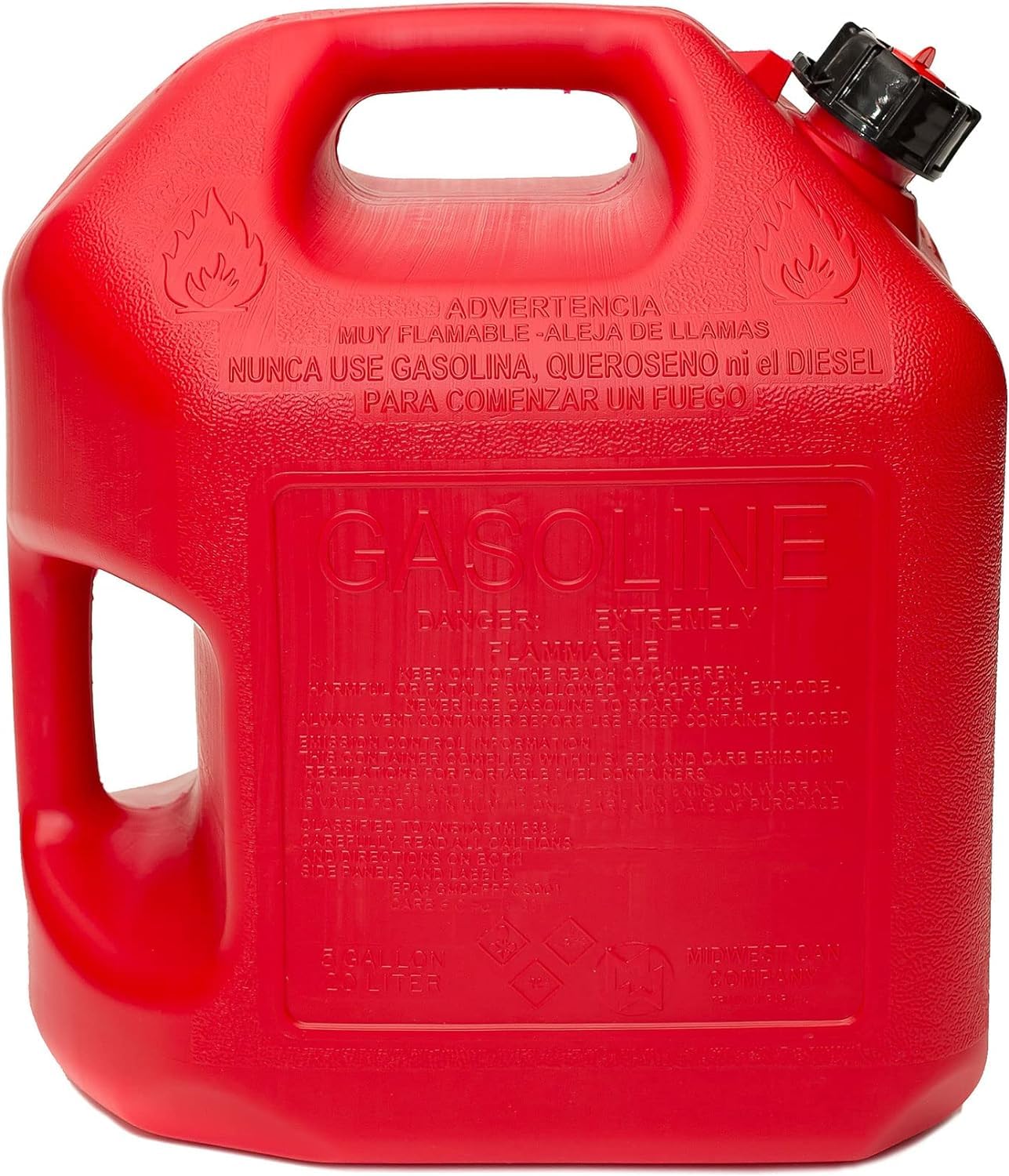 Midwest Can 5610 Safe-Flo Auto Shut Off 5 Gallon Gas Can – Durable Fuel Containers with FlameShield Safety System & Quick-Flow Spout - Red - 4 Pack