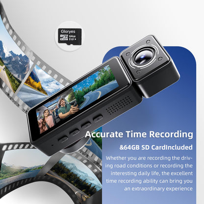 3 Channel Dash Cam Front and Rear Inside,2560x1440P Front Dash Cam,Free 64G SD Card,3.18" IPS Large Screen Dash Camera for Cars,IR Night Vision, Interior Car Camera 24/7 Driving Recording(Black