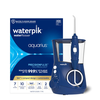 Waterpik Aquarius Water Flosser For Teeth Cleaning, Gums, Braces, Dental Care, Electric Power With 10 Settings, 7 Tips For Multiple Users And Needs, ADA Accepted, Blue WP-663, Packaging May Vary