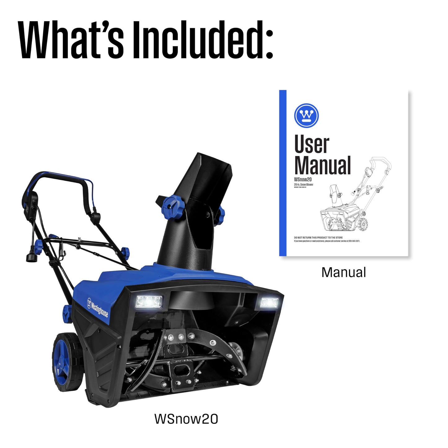 Westinghouse WSnow20 Corded Snow Blower 20 Inch, Steel Auger, Dual LED Lights, 1800 Watt Motor, Electric Snow Blower with 25ft Throwing Distance, Plows 680lbs/min, Adjustable Chute