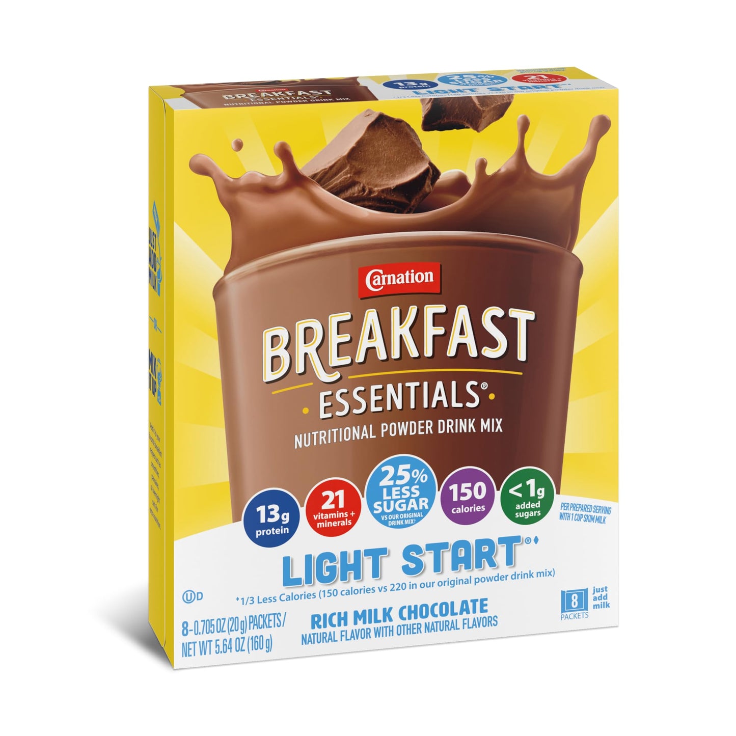 Carnation Breakfast Essentials Light Start Oral Supplement Chocolate 0.705 oz. Packet 64 Ct