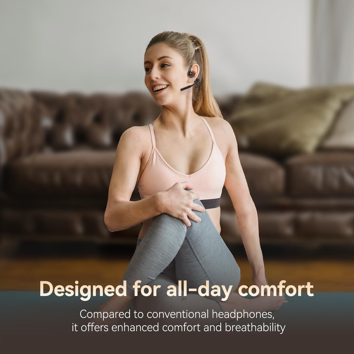 CXK Open Ear Headphones with Mic, Bluetooth Headset with AI Noise Cancellation Microphone Air Conduction Headphones Bluetooth 5.3 Wireless Headset with Mic for Work Call Meeting Driving