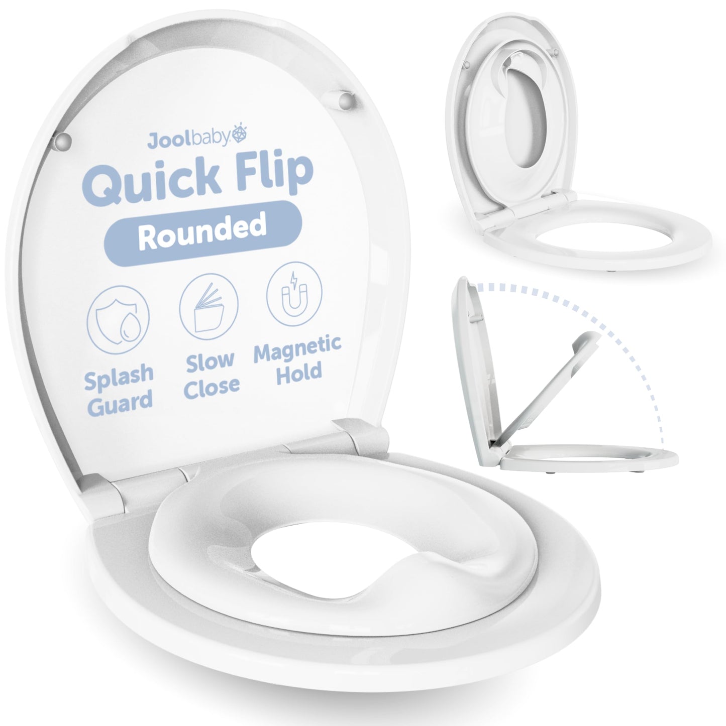 Quick Flip Round Toilet Seat with Built-In Potty & Splash Guard for Toddler Training, Slow Close - Jool Baby