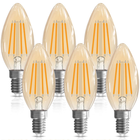 GvvooHome 40 watt Candelabra Light Bulbs, Chandelier Light Bulbs Non-Dimmable E12 LED Bulb, 2200K Amber Warm, B10 Candle Light Bulbs, 90+CRI, 400LM, Amber Glass Finish, 6 Pack