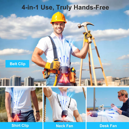 FULSUNT Portable Waist Fan Clip On Up to 40H Cooling, 14000RPM Powerful Airflow, 6000mAh Shirt Fans Rechargeable, 6 Speeds Body Fan with Neck Strap, Wearable Belt Fans for Outdoor Work Travel
