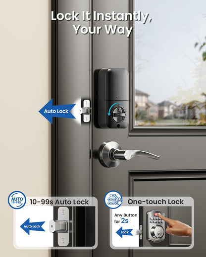 Veise Keyless Entry Door Lock with 2 Lever Handles - Electronic Keypad Deadbolt, Easy Installation Digital Smart Front Door Lock Set, Satin Nickel